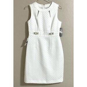 T Tahari White Dress Sleeveless Fitted Sheath Pencil Check Knit Dress SZ 8 Nwt